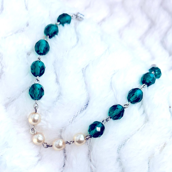 🆕Teal Swarovski Faucet Crystals Family Symbolic Antique Glass Pearls Bracelet - Picture 5 of 16